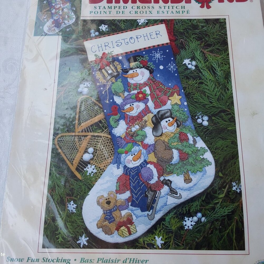 Cross-stitch Christmas stocking kit vintage unopened snowman